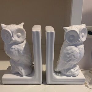 White Ceramic Owl Bookends - Pair